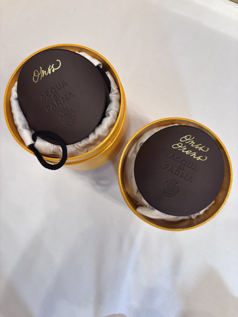 Sanda Letter engraving and calligraphy in Switzerland - hot foil - Acqua di parma car scent