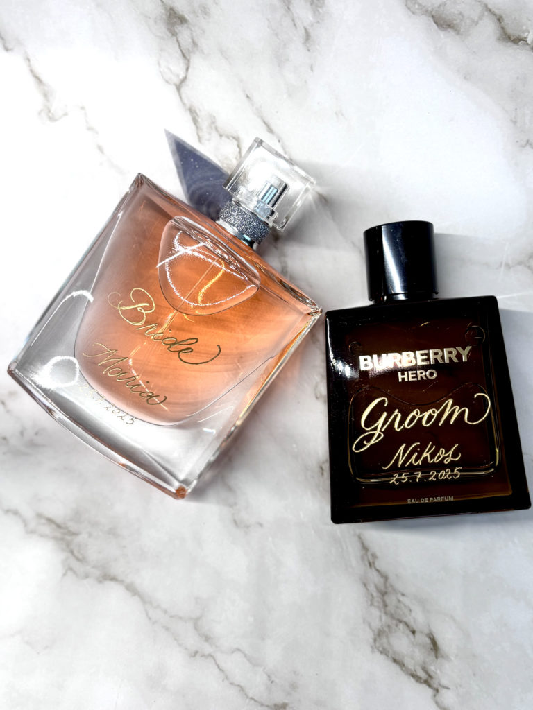 Sanda Letter engraving and calligraphy in Switzerland - engraving bride and groom perfumes